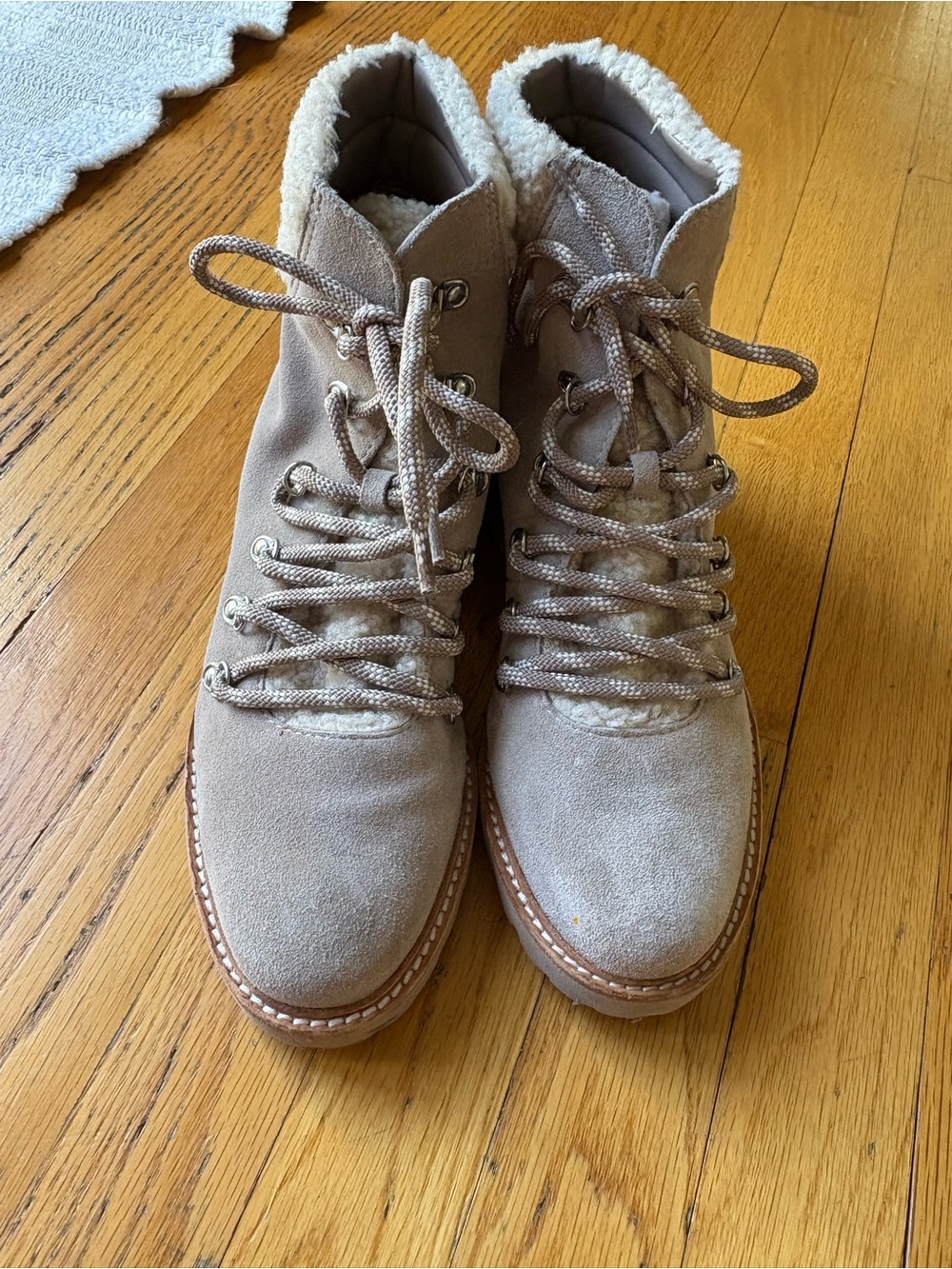 Dolce Vita Taupe Suede Lace-Up Shearling Ankle Boots